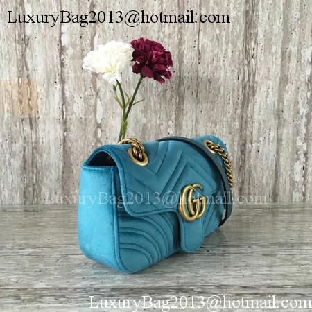 Gucci GG Marmont Chevron Velvet mini Bag 446744 Blue Gucci GG Marmont Chevron Velvet mini Bag 446744 Blue