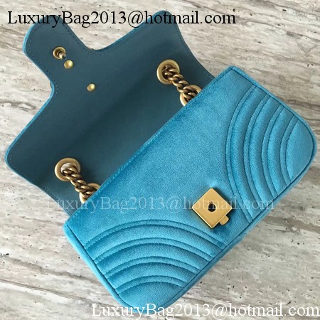 Gucci GG Marmont Chevron Velvet mini Bag 446744 Blue Gucci GG Marmont Chevron Velvet mini Bag 446744 Blue
