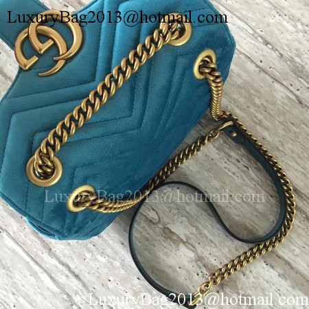 Gucci GG Marmont Chevron Velvet mini Bag 446744 Blue Gucci GG Marmont Chevron Velvet mini Bag 446744 Blue