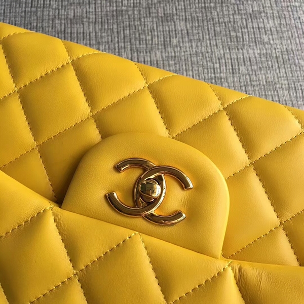 Chanel Flap Shoulder Bags Yellow Original Lambskin Leather CF1113 Glod Chanel Flap Shoulder Bags Yellow Original Lambskin Leather CF1113 Glod