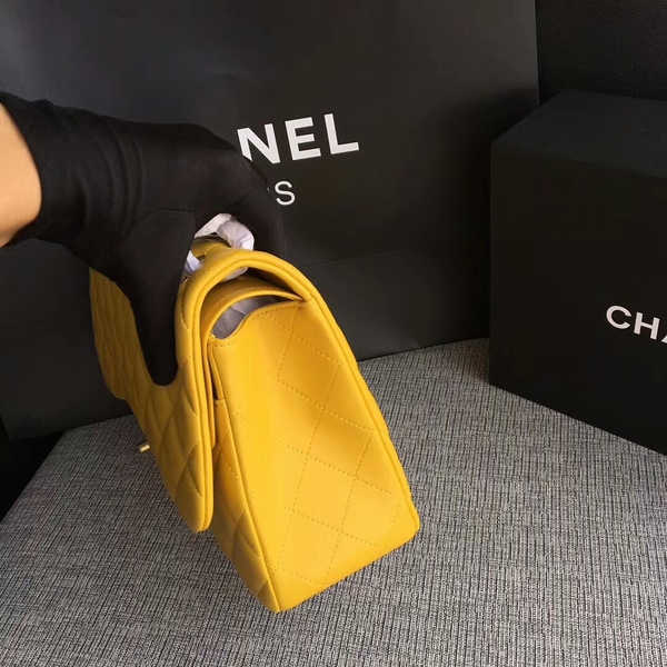 Chanel Flap Shoulder Bags Yellow Original Lambskin Leather CF1113 Glod Chanel Flap Shoulder Bags Yellow Original Lambskin Leather CF1113 Glod