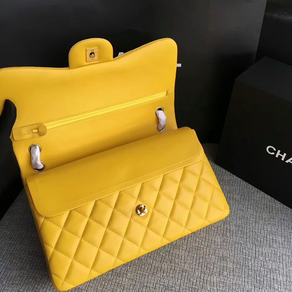 Chanel Flap Shoulder Bags Yellow Original Lambskin Leather CF1113 Glod Chanel Flap Shoulder Bags Yellow Original Lambskin Leather CF1113 Glod