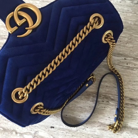 Gucci 443497 GG Marmont Chevron Velvet Shoulder Bag Blue Gucci 443497 GG Marmont Chevron Velvet Shoulder Bag Blue