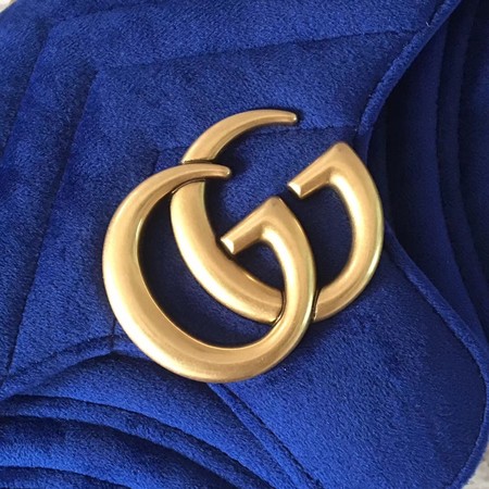 Gucci 443497 GG Marmont Chevron Velvet Shoulder Bag Blue Gucci 443497 GG Marmont Chevron Velvet Shoulder Bag Blue