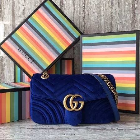 Gucci GG Marmont Chevron Velvet Shoulder Bag 443497 Blue Gucci GG Marmont Chevron Velvet Shoulder Bag 443497 Blue