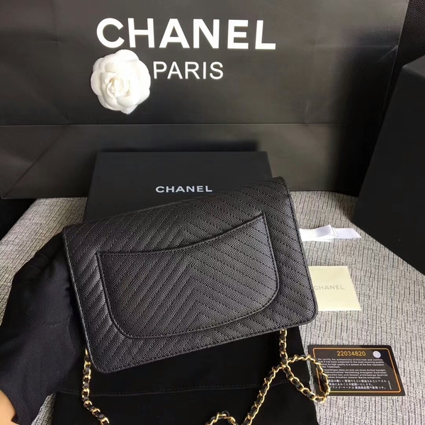 Chanel WOC Flap Shoulder Bag Black Calfskin A33814 Gold Chanel WOC Flap Shoulder Bag Black Calfskin A33814 Gold