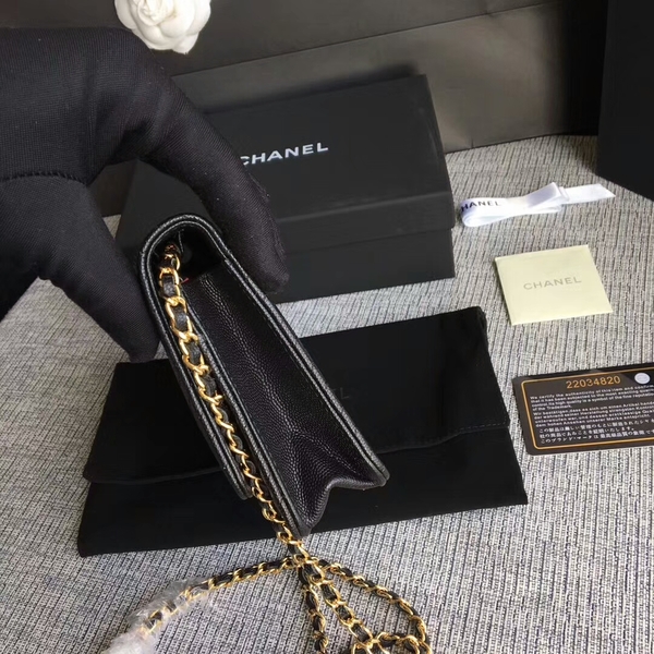 Chanel WOC Flap Shoulder Bag Black Calfskin A33814 Gold Chanel WOC Flap Shoulder Bag Black Calfskin A33814 Gold