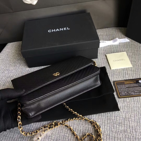 Chanel WOC Flap Shoulder Bag Black Calfskin A33814 Gold Chanel WOC Flap Shoulder Bag Black Calfskin A33814 Gold