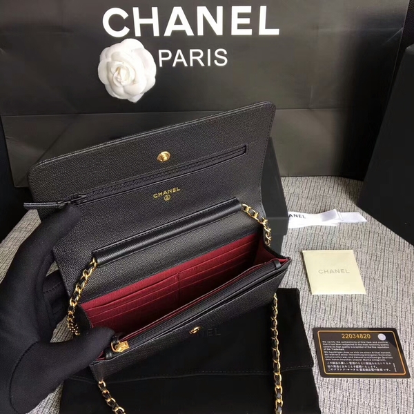 Chanel WOC Flap Shoulder Bag Black Calfskin A33814 Gold Chanel WOC Flap Shoulder Bag Black Calfskin A33814 Gold
