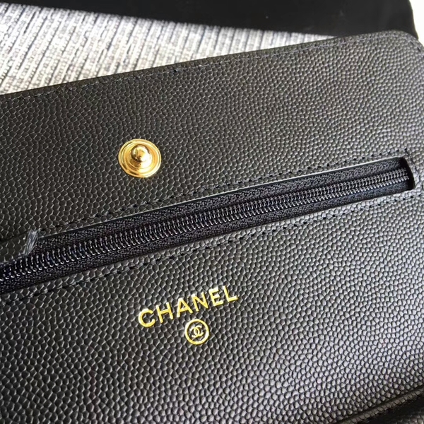 Chanel WOC Flap Shoulder Bag Black Calfskin A33814 Gold Chanel WOC Flap Shoulder Bag Black Calfskin A33814 Gold