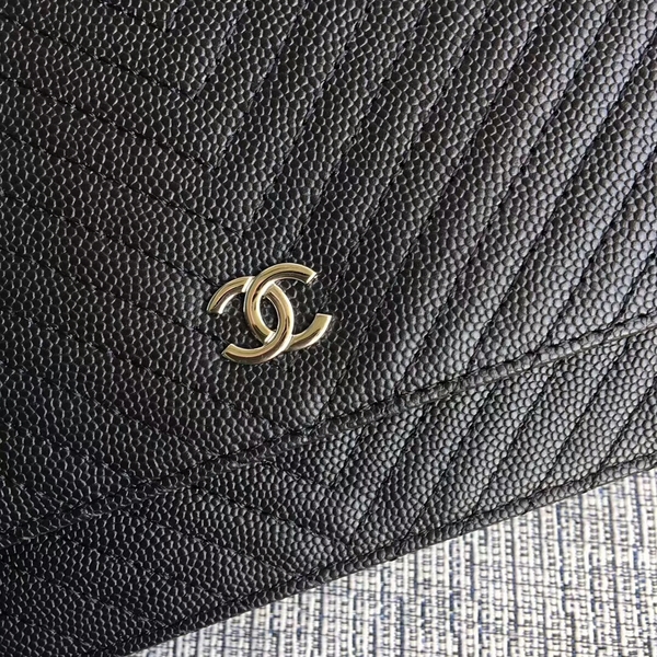 Chanel WOC Flap Shoulder Bag Black Calfskin A33814 Silver Chanel WOC Flap Shoulder Bag Black Calfskin A33814 Silver