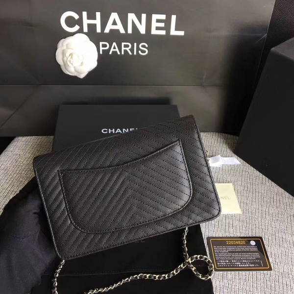 Chanel WOC Flap Shoulder Bag Black Calfskin A33814 Silver Chanel WOC Flap Shoulder Bag Black Calfskin A33814 Silver