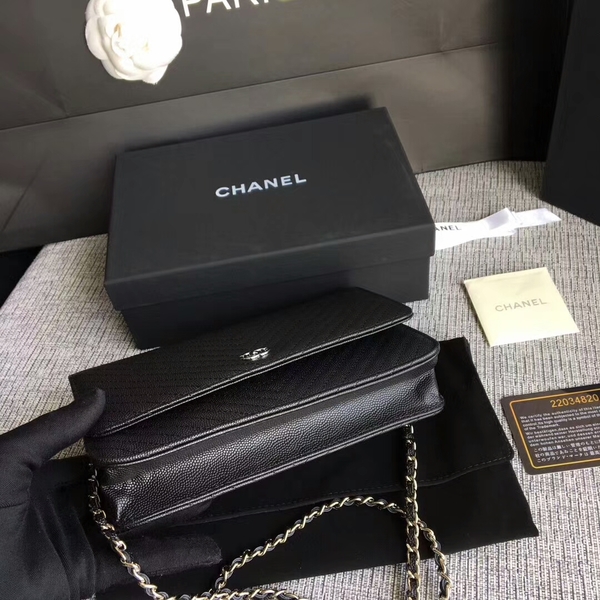 Chanel WOC Flap Shoulder Bag Black Calfskin A33814 Silver Chanel WOC Flap Shoulder Bag Black Calfskin A33814 Silver