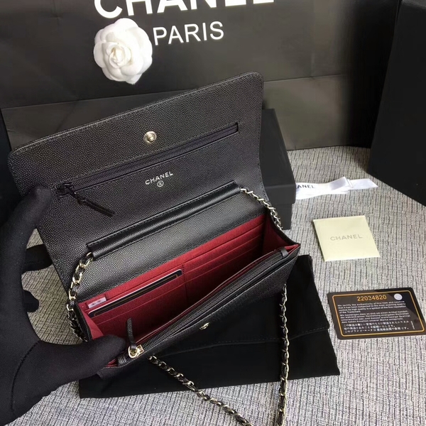 Chanel WOC Flap Shoulder Bag Black Calfskin A33814 Silver Chanel WOC Flap Shoulder Bag Black Calfskin A33814 Silver