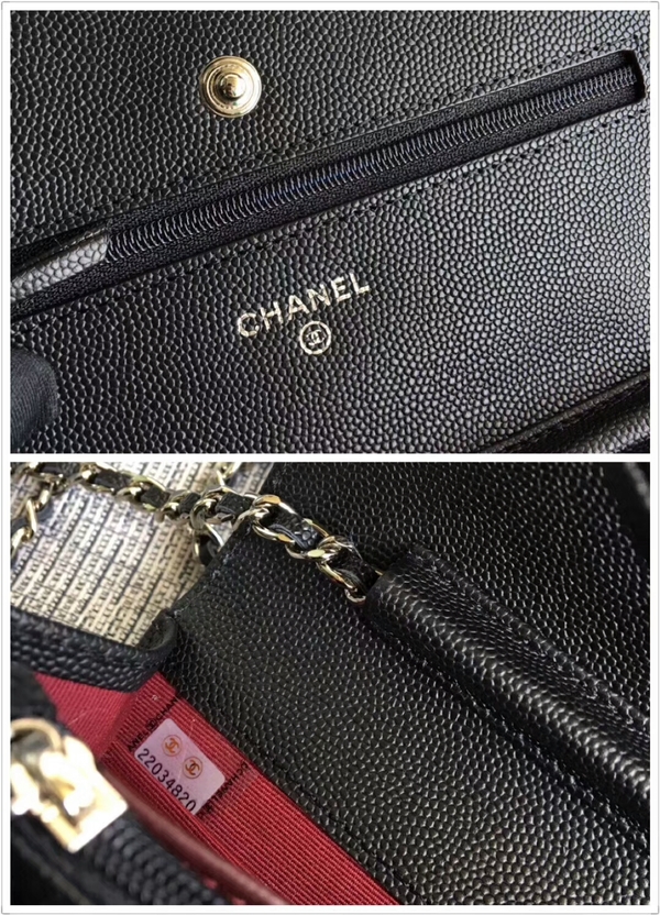 Chanel WOC Flap Shoulder Bag Black Calfskin A33814 Silver Chanel WOC Flap Shoulder Bag Black Calfskin A33814 Silver