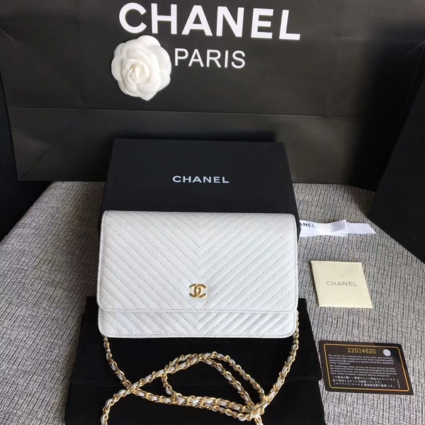 Chanel WOC Flap Shoulder Bag White Calfskin A33814 Gold Chanel WOC Flap Shoulder Bag White Calfskin A33814 Gold