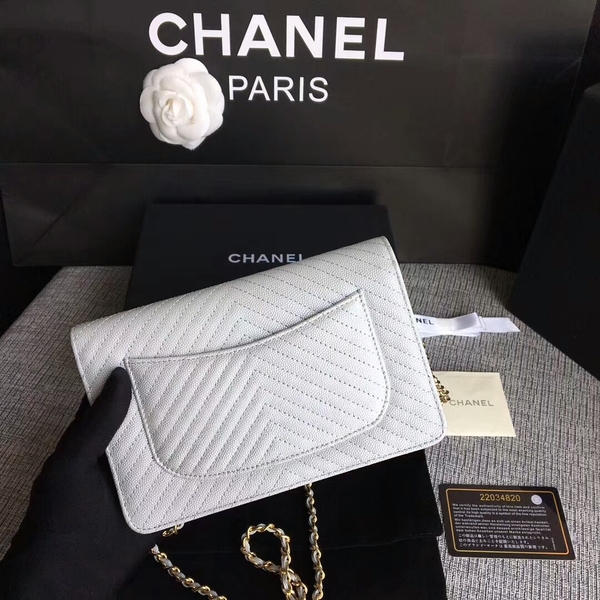 Chanel WOC Flap Shoulder Bag White Calfskin A33814 Gold Chanel WOC Flap Shoulder Bag White Calfskin A33814 Gold
