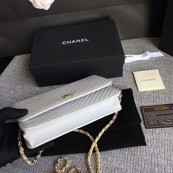 Chanel WOC Flap Shoulder Bag White Calfskin A33814 Gold Chanel WOC Flap Shoulder Bag White Calfskin A33814 Gold