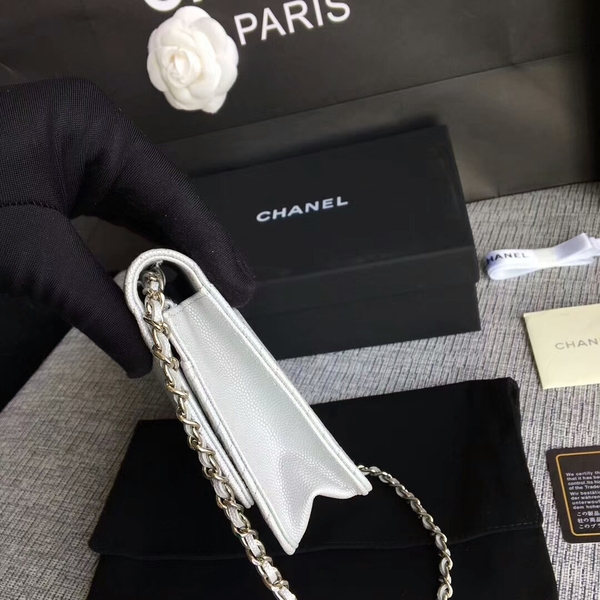 Chanel WOC Flap Shoulder Bag White Calfskin A33814 Silver Chanel WOC Flap Shoulder Bag White Calfskin A33814 Silver