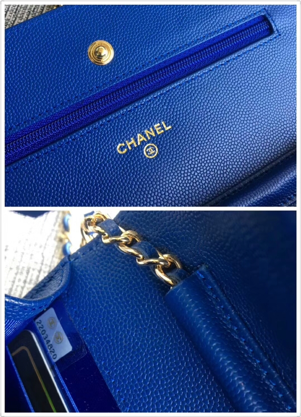 Chanel WOC Flap Shoulder Bag Blue Calfskin Leather A33814 Gold Chanel WOC Flap Shoulder Bag Blue Calfskin Leather A33814 Gold