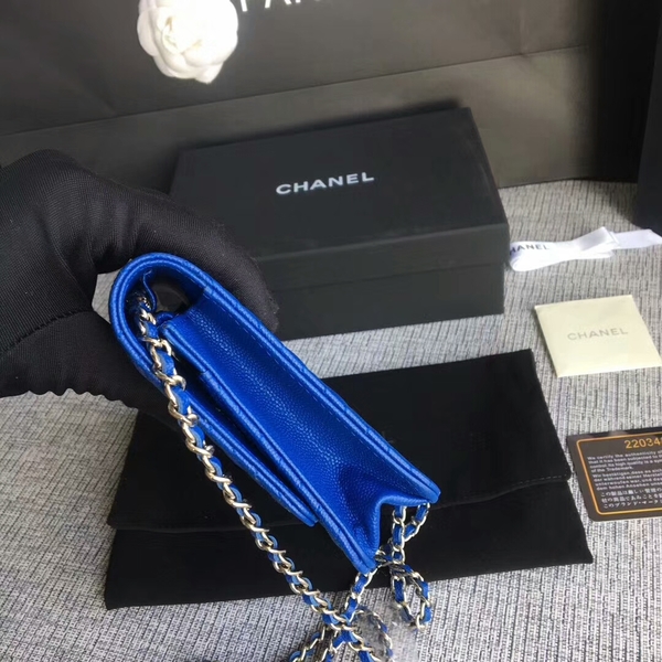 Chanel WOC Flap Shoulder Bag Blue Calfskin Leather A33814 Silver Chanel WOC Flap Shoulder Bag Blue Calfskin Leather A33814 Silver