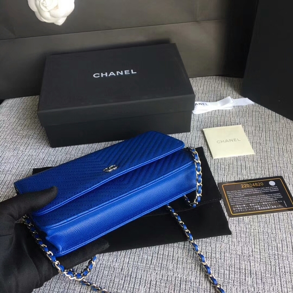 Chanel WOC Flap Shoulder Bag Blue Calfskin Leather A33814 Silver Chanel WOC Flap Shoulder Bag Blue Calfskin Leather A33814 Silver