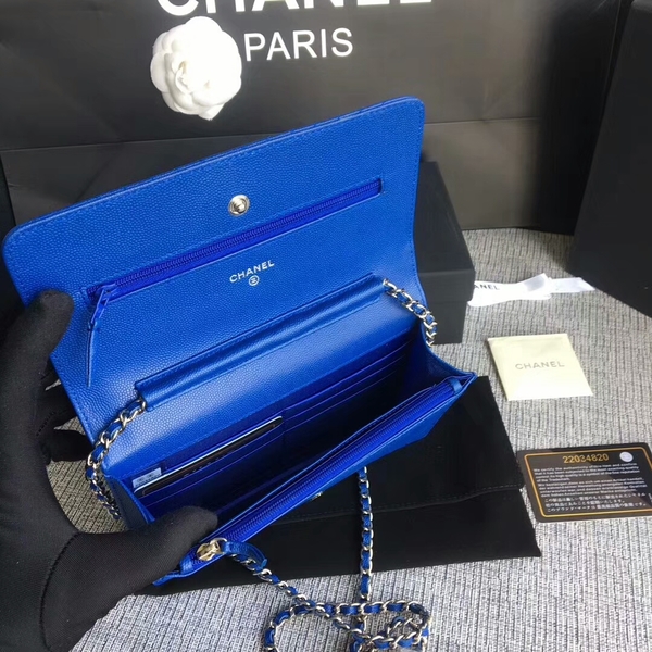Chanel WOC Flap Shoulder Bag Blue Calfskin Leather A33814 Silver Chanel WOC Flap Shoulder Bag Blue Calfskin Leather A33814 Silver