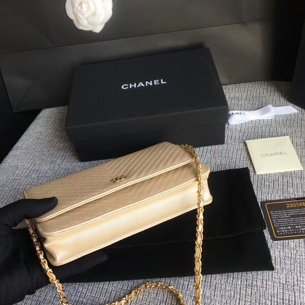Chanel WOC Flap Shoulder Bag Gold Calfskin Leather A33814 Gold Chanel WOC Flap Shoulder Bag Gold Calfskin Leather A33814 Gold