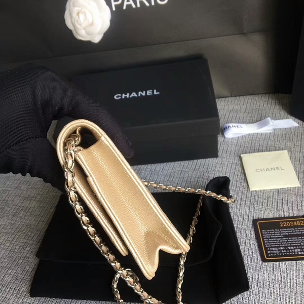 Chanel WOC Flap Shoulder Bag Gold Calfskin Leather A33814 Silver Chanel WOC Flap Shoulder Bag Gold Calfskin Leather A33814 Silver