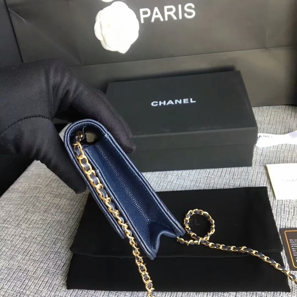 Chanel WOC Flap Shoulder Bag Dark Blue Calfskin Leather A33814 Gold Chanel WOC Flap Shoulder Bag Dark Blue Calfskin Leather A33814 Gold