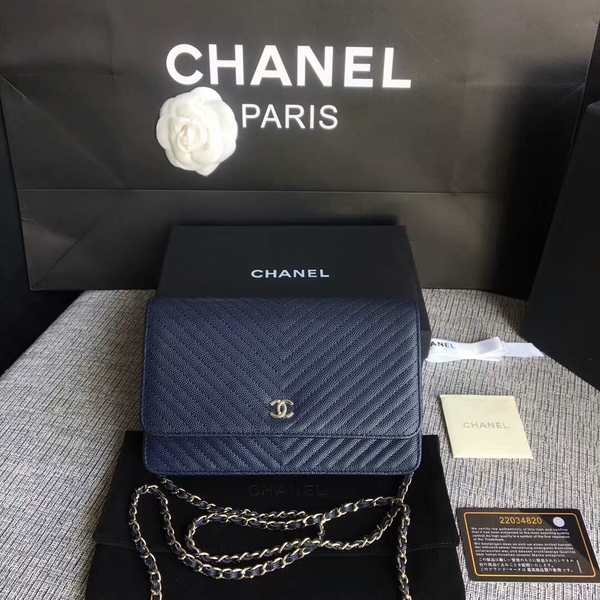 Chanel WOC Flap Shoulder Bag Dark Blue Calfskin Leather A33814 Silver Chanel WOC Flap Shoulder Bag Dark Blue Calfskin Leather A33814 Silver