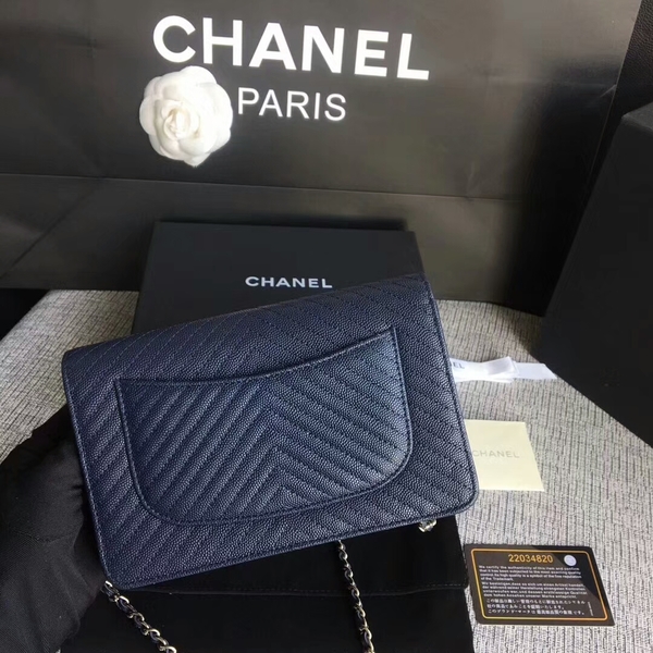 Chanel WOC Flap Shoulder Bag Dark Blue Calfskin Leather A33814 Silver Chanel WOC Flap Shoulder Bag Dark Blue Calfskin Leather A33814 Silver