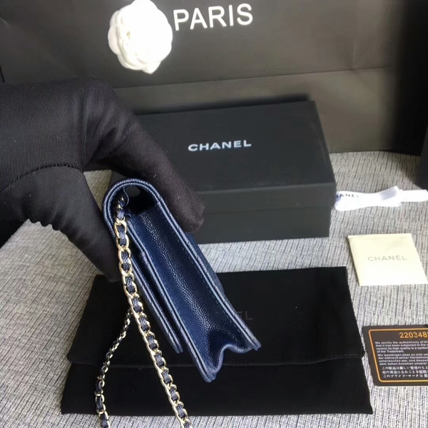 Chanel WOC Flap Shoulder Bag Dark Blue Calfskin Leather A33814 Silver Chanel WOC Flap Shoulder Bag Dark Blue Calfskin Leather A33814 Silver