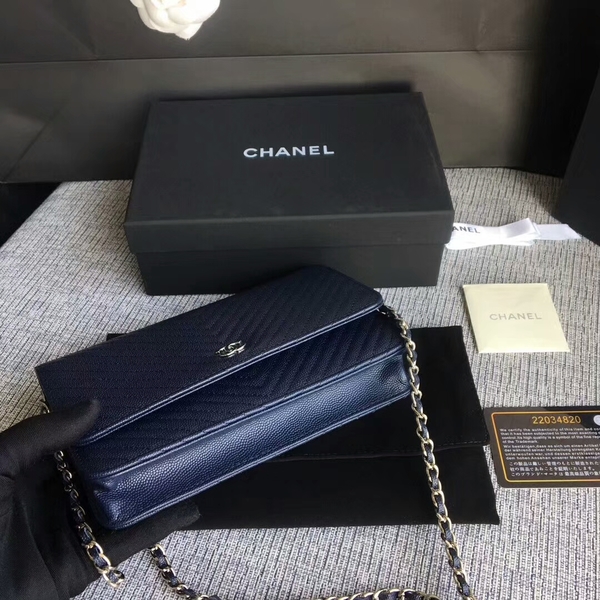 Chanel WOC Flap Shoulder Bag Dark Blue Calfskin Leather A33814 Silver Chanel WOC Flap Shoulder Bag Dark Blue Calfskin Leather A33814 Silver
