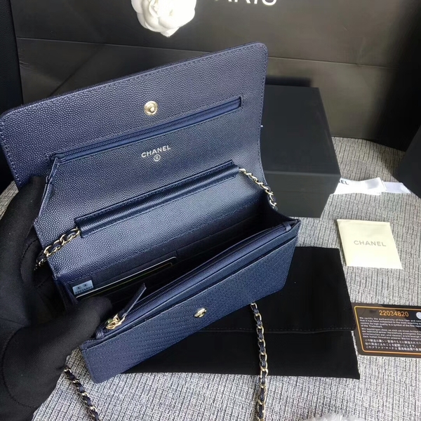 Chanel WOC Flap Shoulder Bag Dark Blue Calfskin Leather A33814 Silver Chanel WOC Flap Shoulder Bag Dark Blue Calfskin Leather A33814 Silver