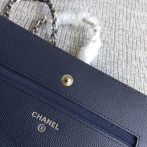 Chanel WOC Flap Shoulder Bag Dark Blue Calfskin Leather A33814 Silver Chanel WOC Flap Shoulder Bag Dark Blue Calfskin Leather A33814 Silver