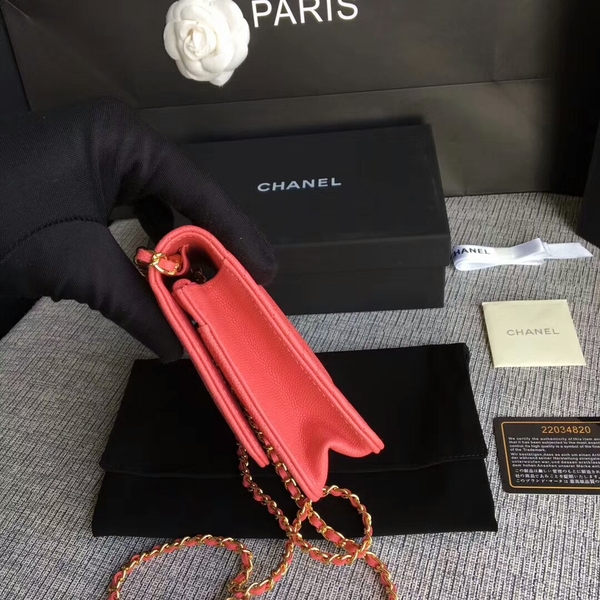 Chanel WOC Flap Shoulder Bag Peach Calfskin Leather A33814 Gold Chanel WOC Flap Shoulder Bag Peach Calfskin Leather A33814 Gold