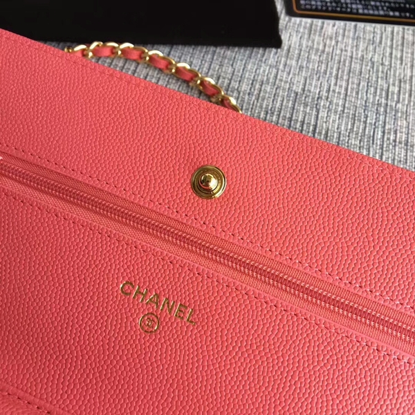Chanel WOC Flap Shoulder Bag Peach Calfskin Leather A33814 Gold Chanel WOC Flap Shoulder Bag Peach Calfskin Leather A33814 Gold