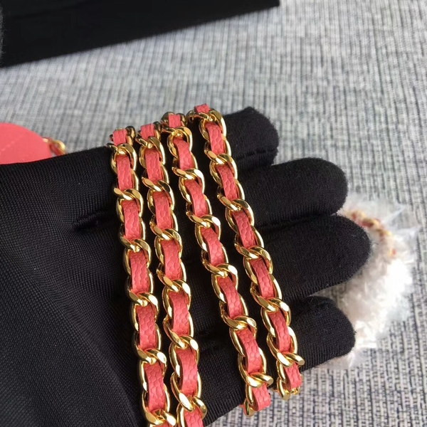 Chanel WOC Flap Shoulder Bag Peach Calfskin Leather A33814 Gold Chanel WOC Flap Shoulder Bag Peach Calfskin Leather A33814 Gold