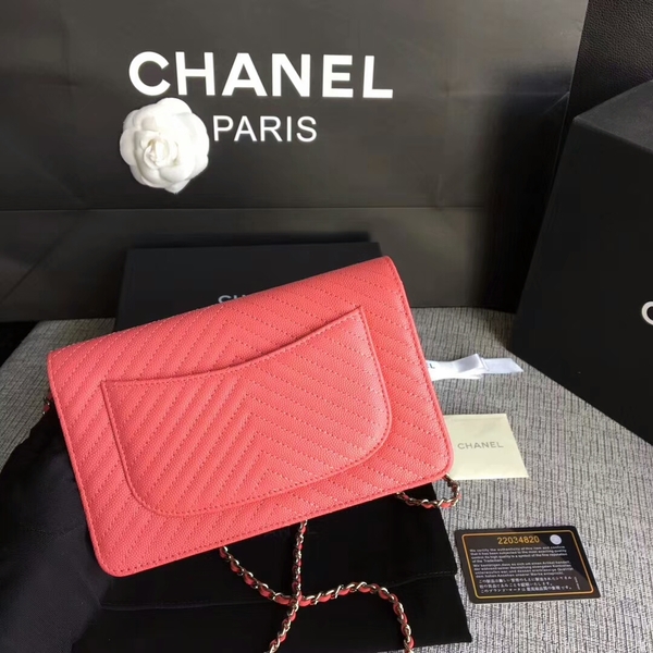 Chanel WOC Flap Shoulder Bag Peach Calfskin Leather A33814 Silver Chanel WOC Flap Shoulder Bag Peach Calfskin Leather A33814 Silver