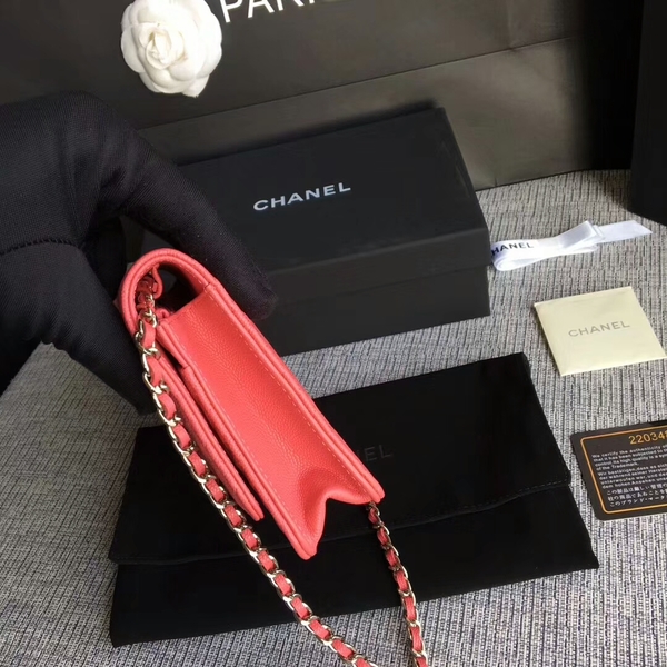 Chanel WOC Flap Shoulder Bag Peach Calfskin Leather A33814 Silver Chanel WOC Flap Shoulder Bag Peach Calfskin Leather A33814 Silver