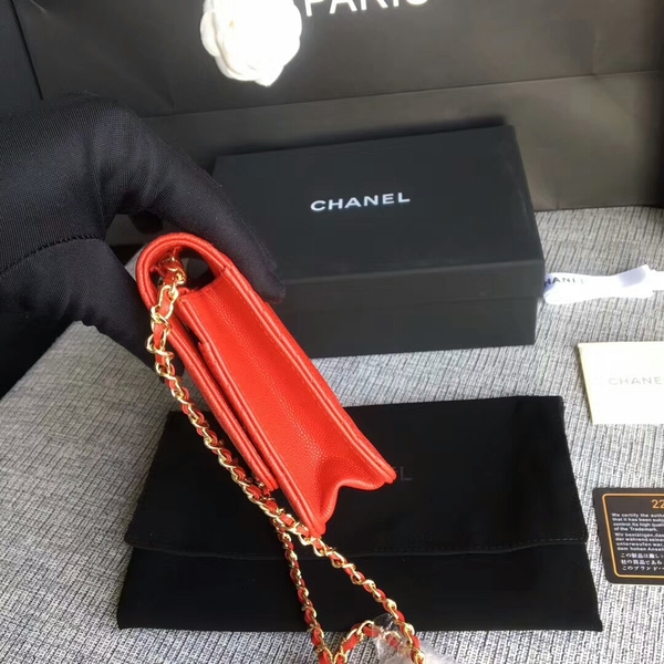 Chanel WOC Flap Shoulder Bag Red Calfskin Leather A33814 Gold Chanel WOC Flap Shoulder Bag Red Calfskin Leather A33814 Gold