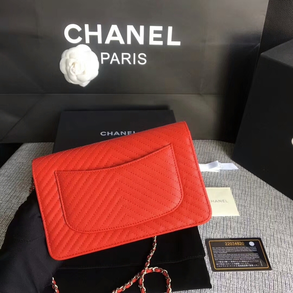Chanel WOC Flap Shoulder Bag Red Calfskin Leather A33814 Silver Chanel WOC Flap Shoulder Bag Red Calfskin Leather A33814 Silver
