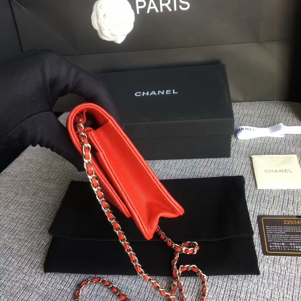 Chanel WOC Flap Shoulder Bag Red Calfskin Leather A33814 Silver Chanel WOC Flap Shoulder Bag Red Calfskin Leather A33814 Silver