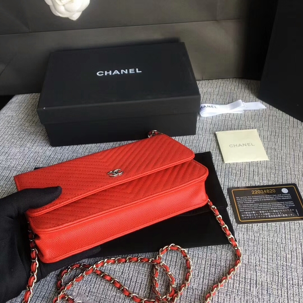 Chanel WOC Flap Shoulder Bag Red Calfskin Leather A33814 Silver Chanel WOC Flap Shoulder Bag Red Calfskin Leather A33814 Silver