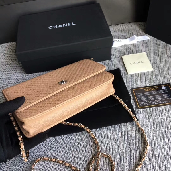 Chanel WOC Flap Shoulder Bag Camel Calfskin Leather A33814 Silver Chanel WOC Flap Shoulder Bag Camel Calfskin Leather A33814 Silver