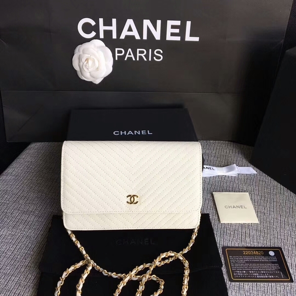 Chanel WOC Flap Shoulder Bag Offwhite Calfskin Leather A33814 Gold Chanel WOC Flap Shoulder Bag Offwhite Calfskin Leather A33814 Gold