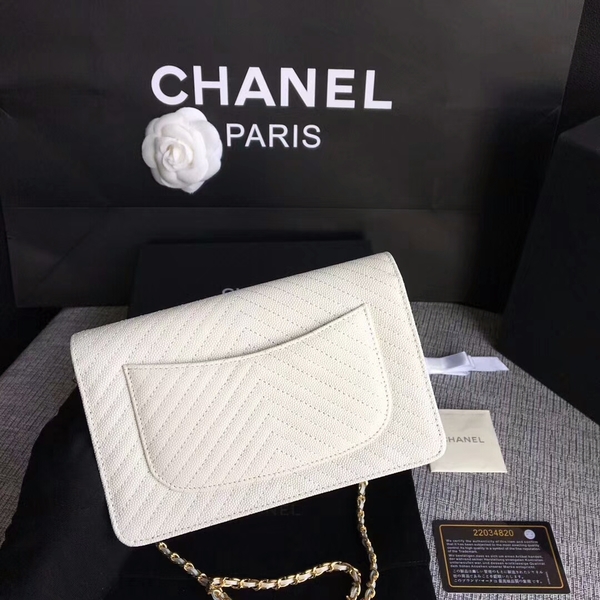 Chanel WOC Flap Shoulder Bag Offwhite Calfskin Leather A33814 Gold Chanel WOC Flap Shoulder Bag Offwhite Calfskin Leather A33814 Gold