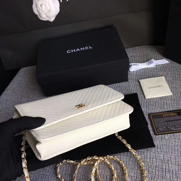 Chanel WOC Flap Shoulder Bag Offwhite Calfskin Leather A33814 Gold Chanel WOC Flap Shoulder Bag Offwhite Calfskin Leather A33814 Gold