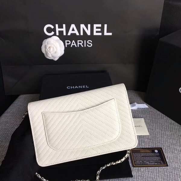 Chanel WOC Flap Shoulder Bag Offwhite Calfskin Leather A33814 Silver Chanel WOC Flap Shoulder Bag Offwhite Calfskin Leather A33814 Silver